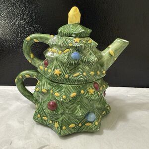 Peggy Jo Ackley Vintage Ceramic Christmas Tree Teapot 3pc. Decor Small